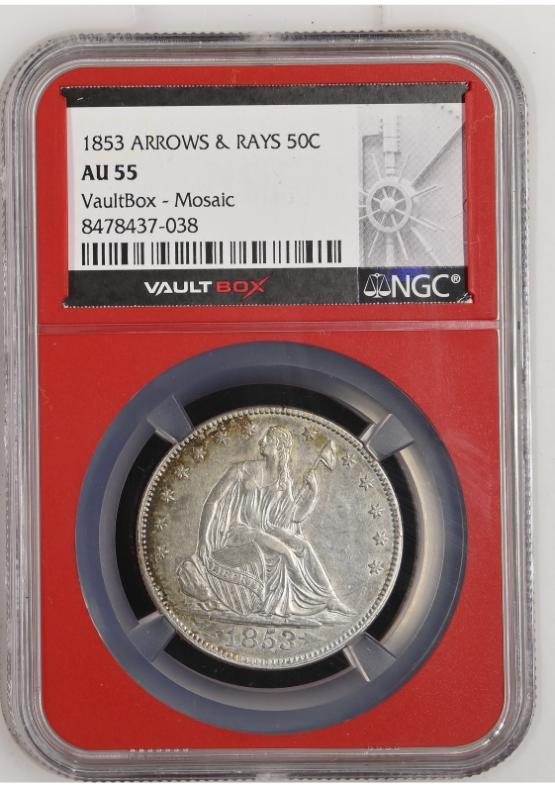 1853 ARROWS & RAYS 50C NGC AU55 FRONT