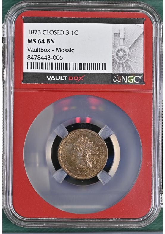 1873 CLOSED 3 1C NGC MS64BN FRONT