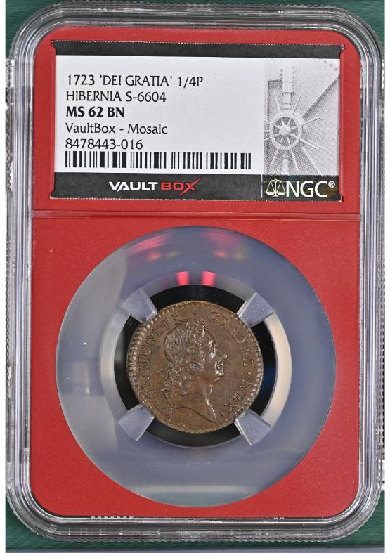 1723 'DEI GRATIA' 1/4P HIBERNIA S-6604 NGC MS62BN FRONT