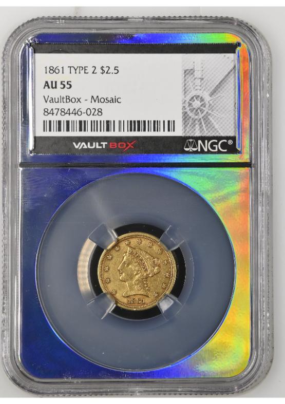 1861 TYPE 2 G$2.5 NGC AU55 FRONT