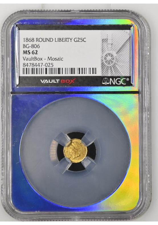 1868 ROUND LIBERTY G25C BG-806 NGC MS62 FRONT