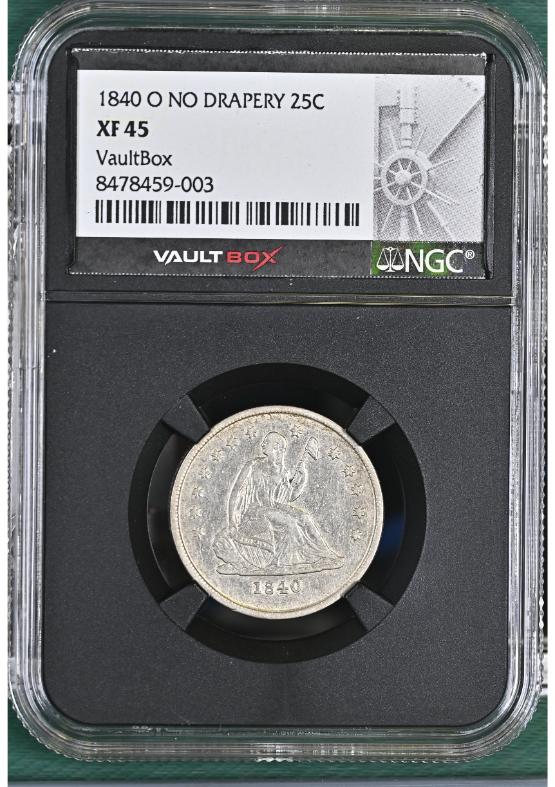 1840-O NO DRAPERY 25C NGC XF45 FRONT