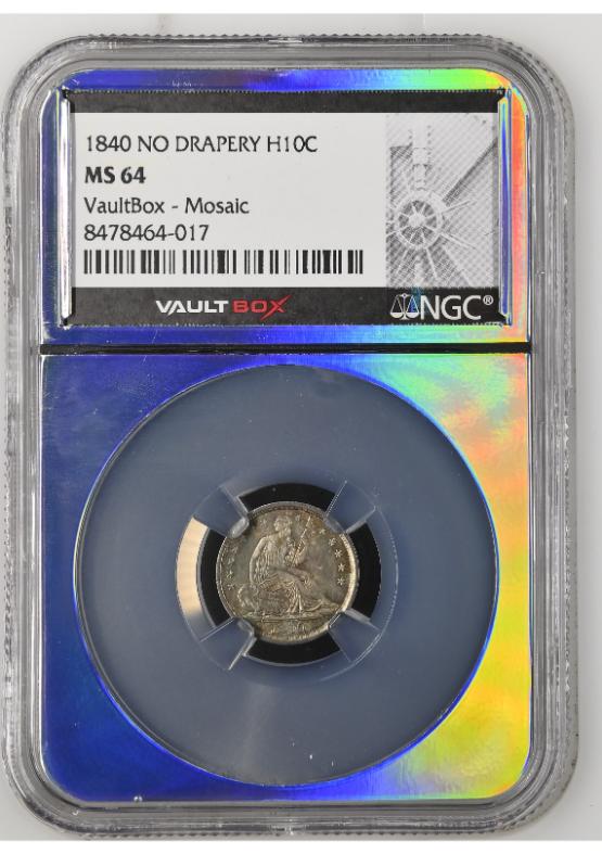 1840 NO DRAPERY H10C NGC MS64 TONER FRONT