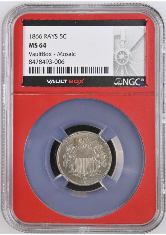 1866 RAYS 5C NGC MS64 FRONT