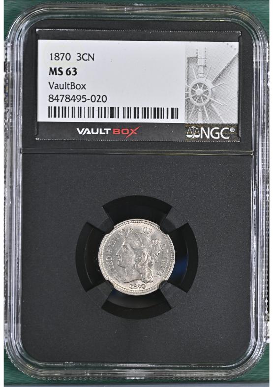 1870 3CN NGC MS63 FRONT