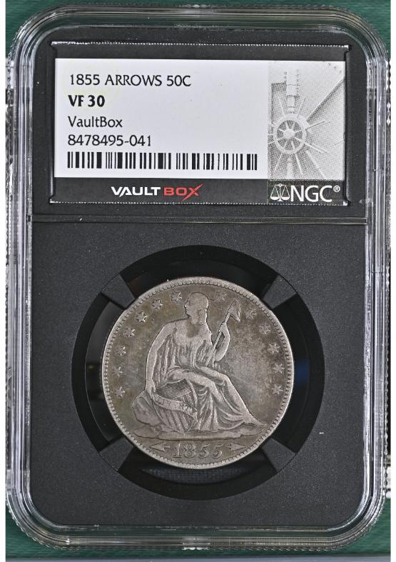 1855 ARROWS 50C NGC VF30 FRONT