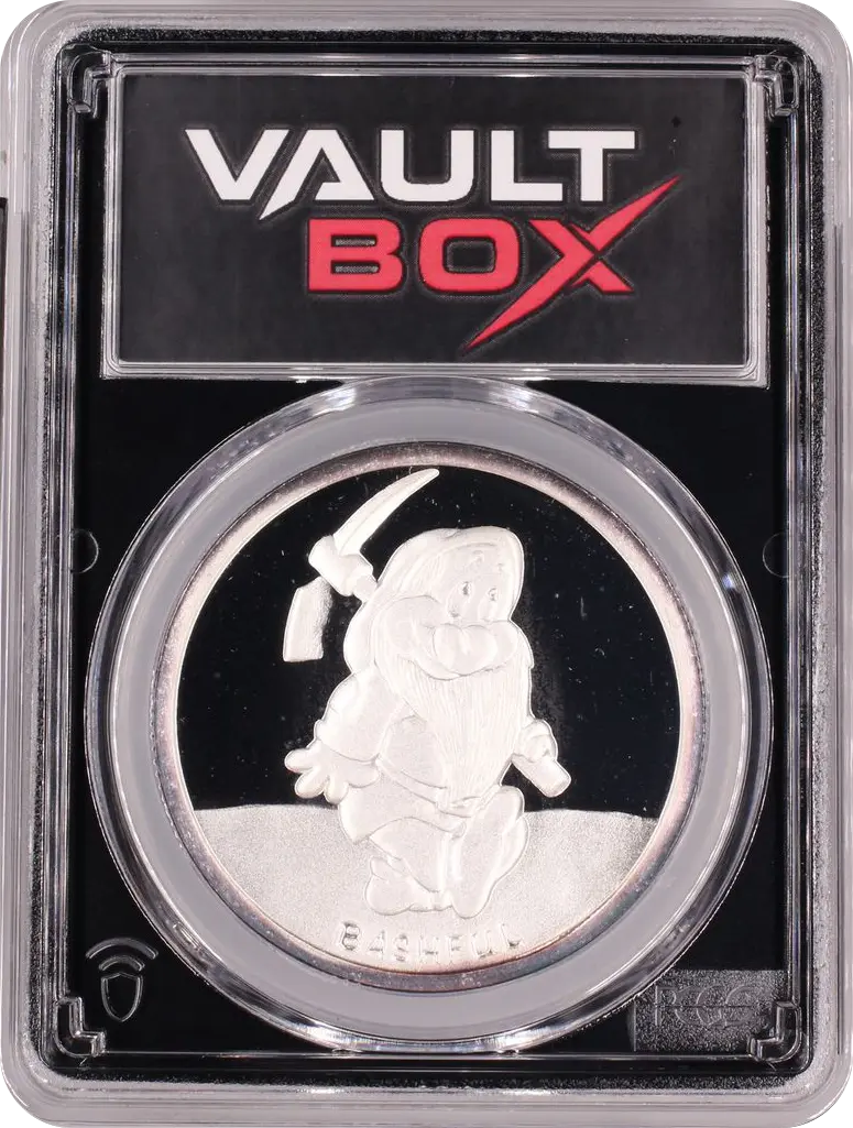 (1987)-RM 1 OZ SNOW WHITE 50TH ANNIVERSARY - BASHFUL SILVER PCGS PR69DCAM FRONT
