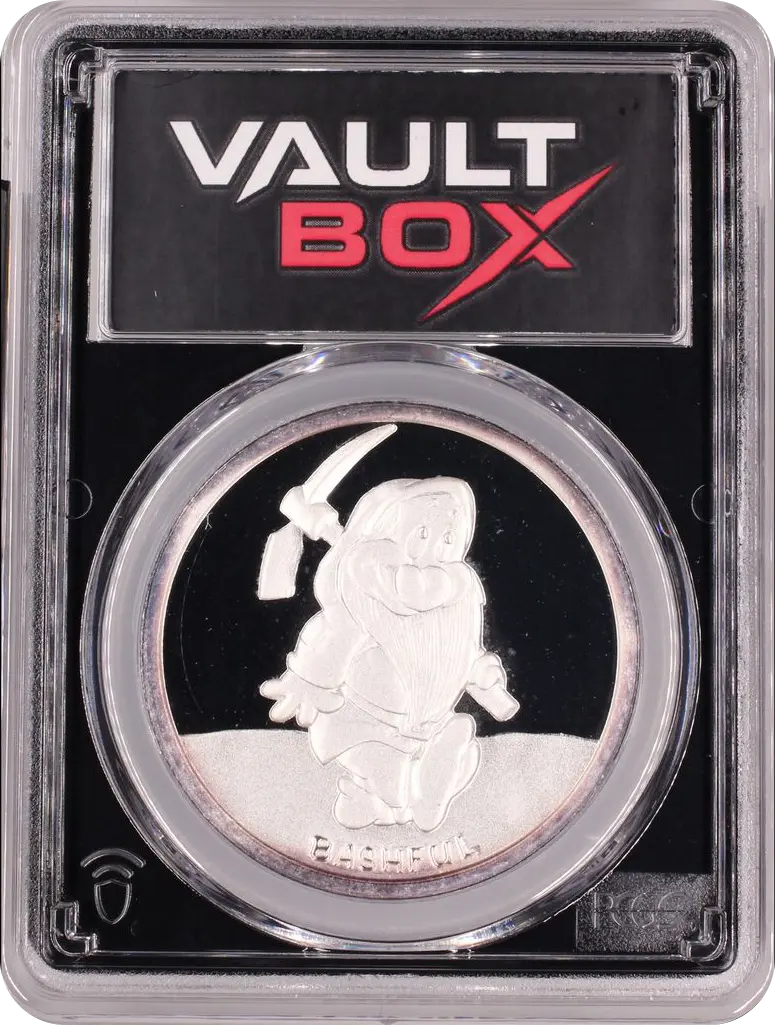 (1987)-RM 1 OZ SNOW WHITE 50TH ANNIVERSARY - BASHFUL SILVER PCGS PR69DCAM FRONT