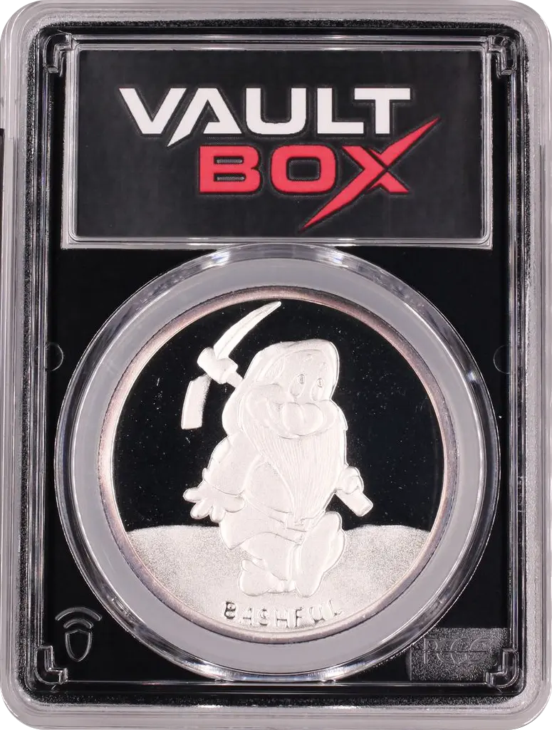 (1987)-RM 1 OZ SNOW WHITE 50TH ANNIVERSARY - BASHFUL SILVER PCGS PR69DCAM FRONT