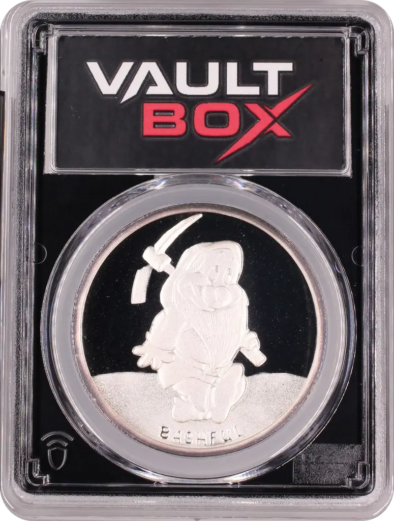 (1987)-RM 1 OZ SNOW WHITE 50TH ANNIVERSARY - BASHFUL SILVER PCGS PR69DCAM FRONT