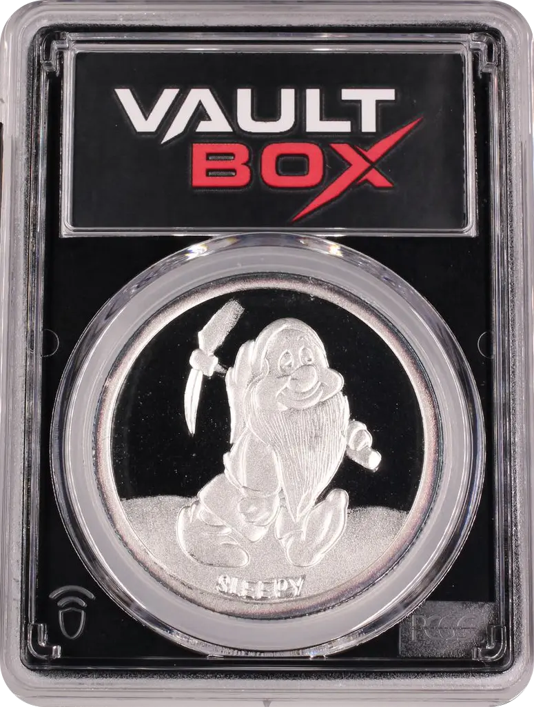 (1987)-RM 1 OZ SNOW WHITE 50TH ANNIVERSARY - SLEEPY SILVER PCGS PR69DCAM FRONT