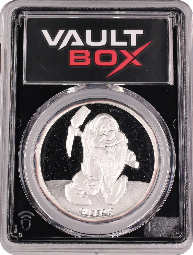 (1987)-RM 1 OZ SNOW WHITE 50TH ANNIVERSARY - SLEEPY SILVER PCGS PR69DCAM FRONT