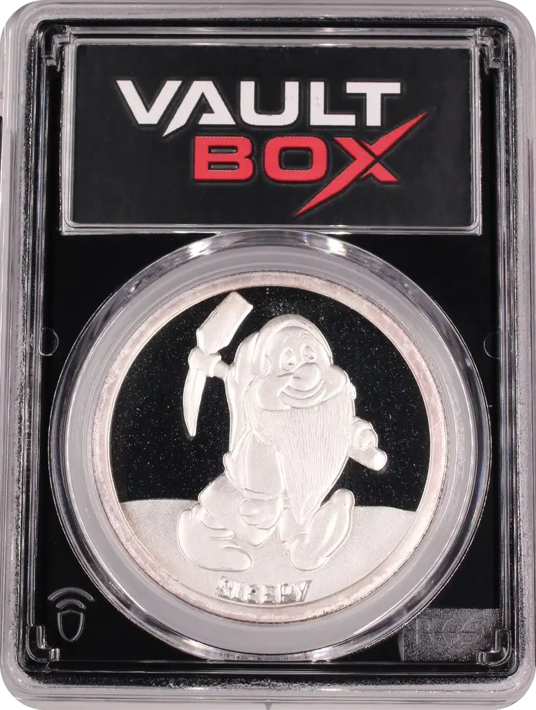 (1987)-RM 1 OZ SNOW WHITE 50TH ANNIVERSARY - SLEEPY SILVER PCGS PR69DCAM FRONT