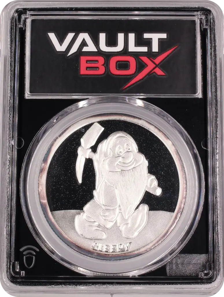 (1987)-RM 1 OZ SNOW WHITE 50TH ANNIVERSARY - SLEEPY SILVER PCGS PR69DCAM FRONT