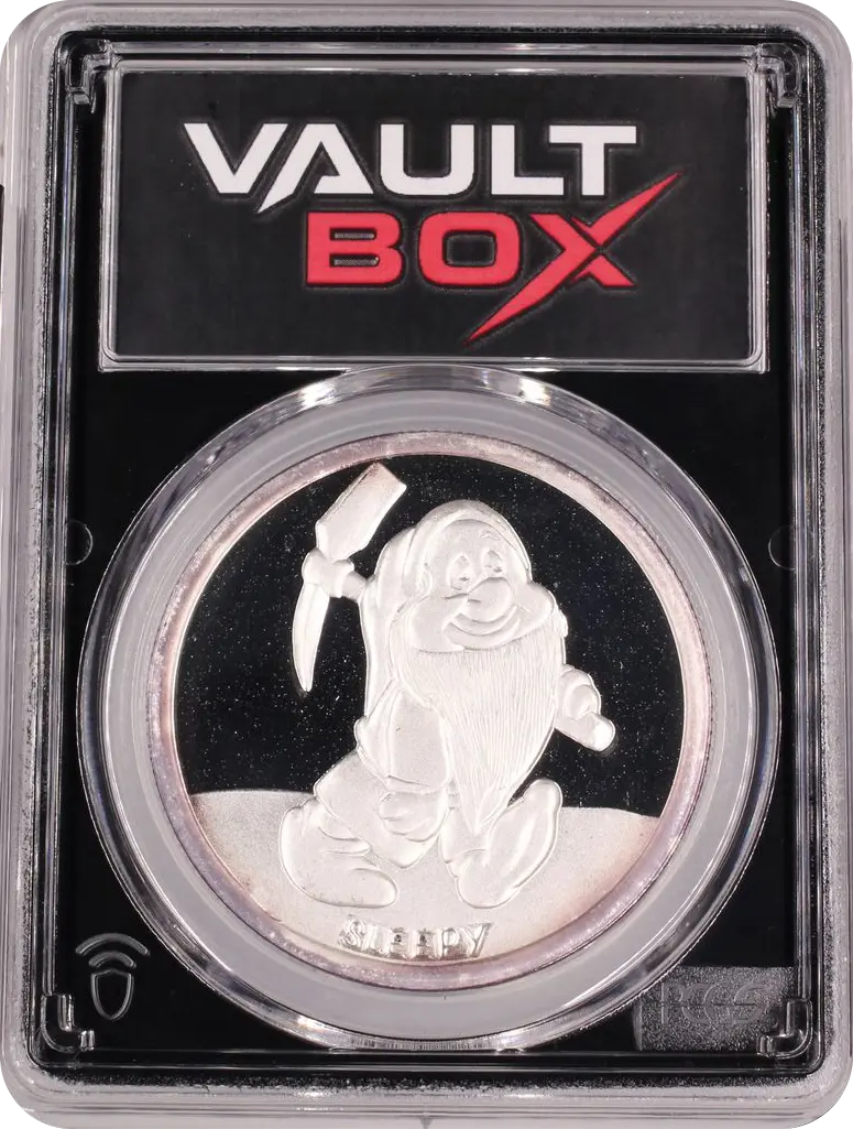 (1987)-RM 1 OZ SNOW WHITE 50TH ANNIVERSARY - SLEEPY SILVER PCGS PR69DCAM FRONT