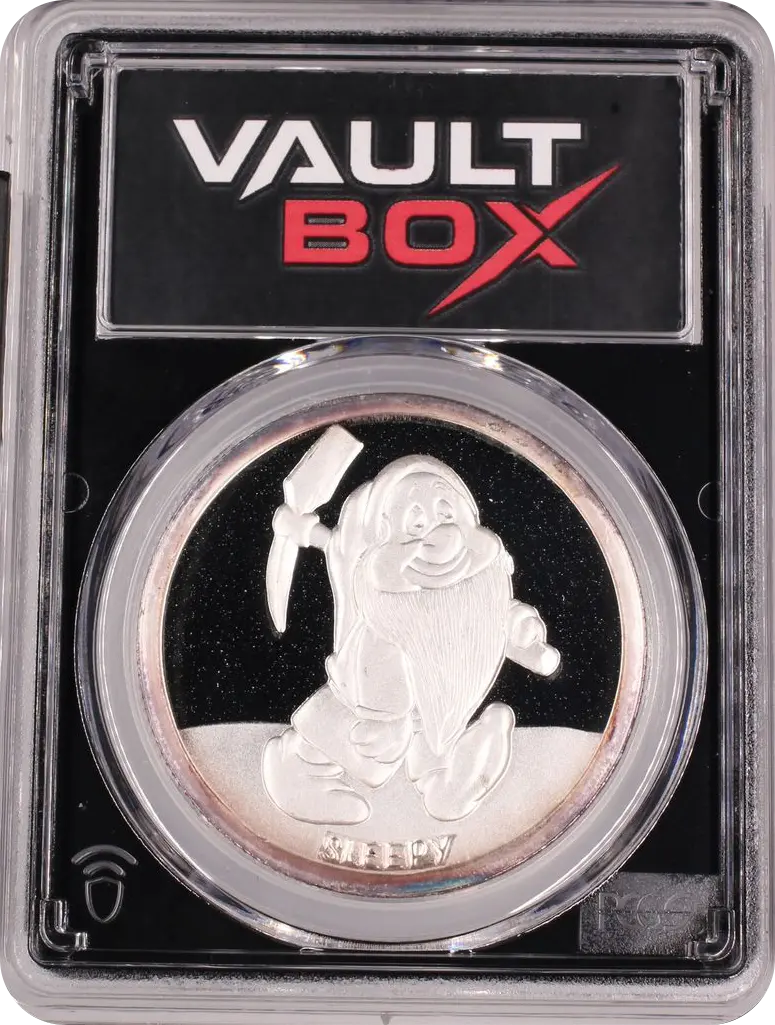 (1987)-RM 1 OZ SNOW WHITE 50TH ANNIVERSARY - SLEEPY SILVER PCGS PR69DCAM FRONT