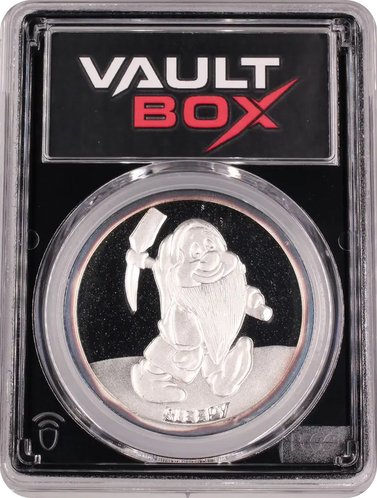 (1987)-RM 1 OZ SNOW WHITE 50TH ANNIVERSARY - SLEEPY SILVER PCGS PR69DCAM FRONT