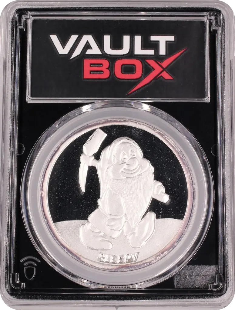 (1987)-RM 1 OZ SNOW WHITE 50TH ANNIVERSARY - SLEEPY SILVER PCGS PR69DCAM FRONT