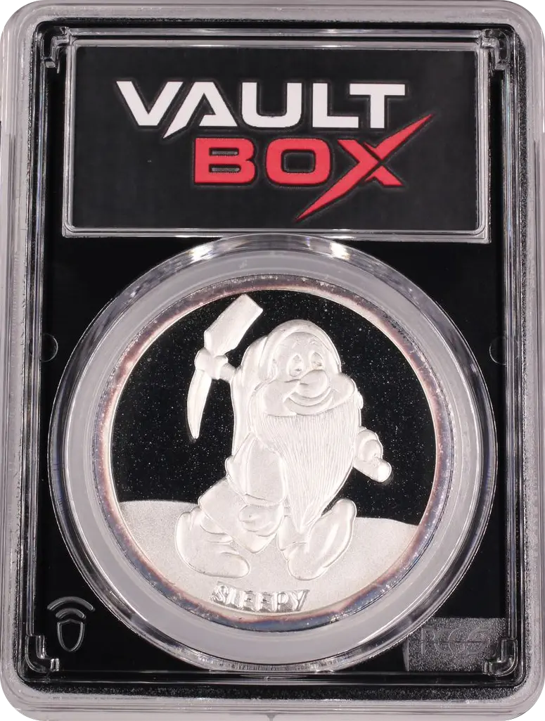 (1987)-RM 1 OZ SNOW WHITE 50TH ANNIVERSARY - SLEEPY SILVER PCGS PR69DCAM FRONT