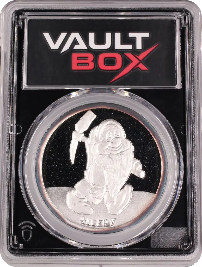 (1987)-RM 1 OZ SNOW WHITE 50TH ANNIVERSARY - SLEEPY SILVER PCGS PR69DCAM FRONT