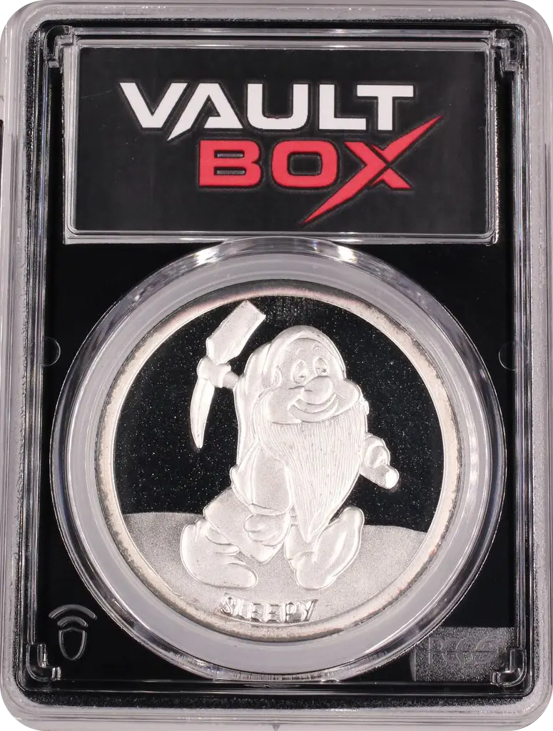 (1987)-RM 1 OZ SNOW WHITE 50TH ANNIVERSARY - SLEEPY SILVER PCGS PR69DCAM FRONT
