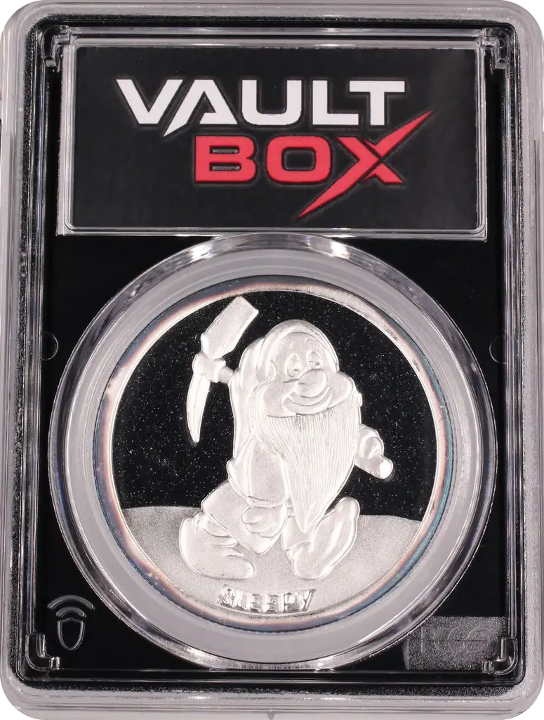 (1987)-RM 1 OZ SNOW WHITE 50TH ANNIVERSARY - SLEEPY SILVER PCGS PR69DCAM FRONT