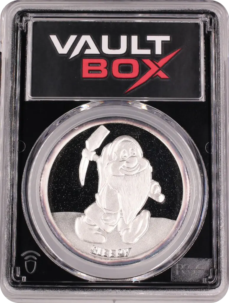 (1987)-RM 1 OZ SNOW WHITE 50TH ANNIVERSARY - SLEEPY SILVER PCGS PR69DCAM FRONT