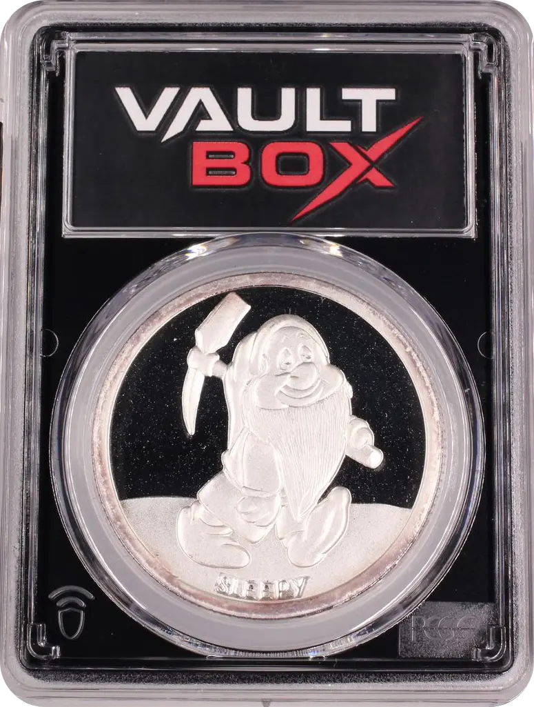 (1987)-RM 1 OZ SNOW WHITE 50TH ANNIVERSARY - SLEEPY SILVER PCGS PR69DCAM FRONT