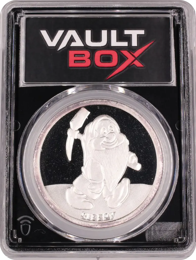(1987)-RM 1 OZ SNOW WHITE 50TH ANNIVERSARY - SLEEPY SILVER PCGS PR69DCAM FRONT