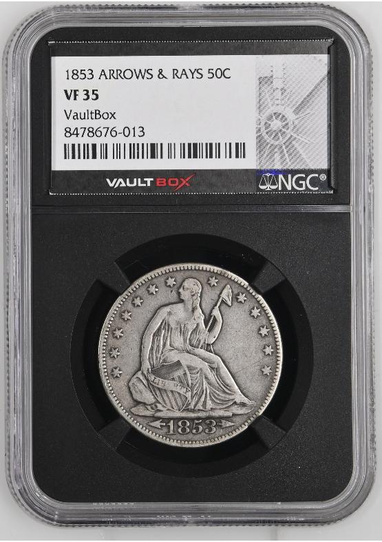 1853 ARROWS & RAYS 50C NGC VF35 FRONT