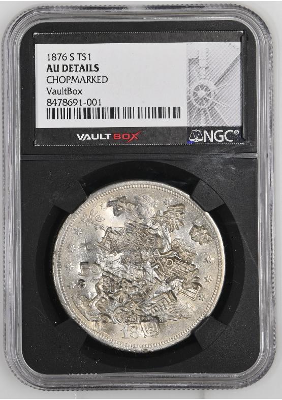 1876-S T$1 NGC AU Details Chopmarked FRONT