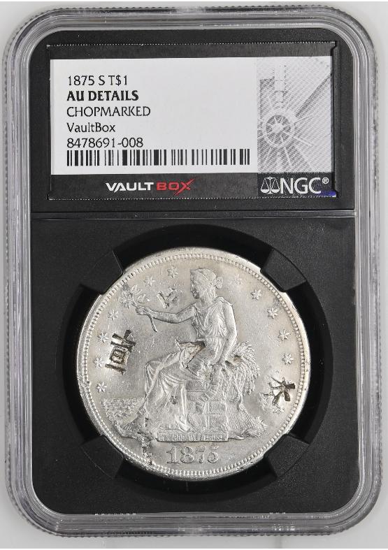 1875-S T$1 NGC AU Details Chopmarked FRONT