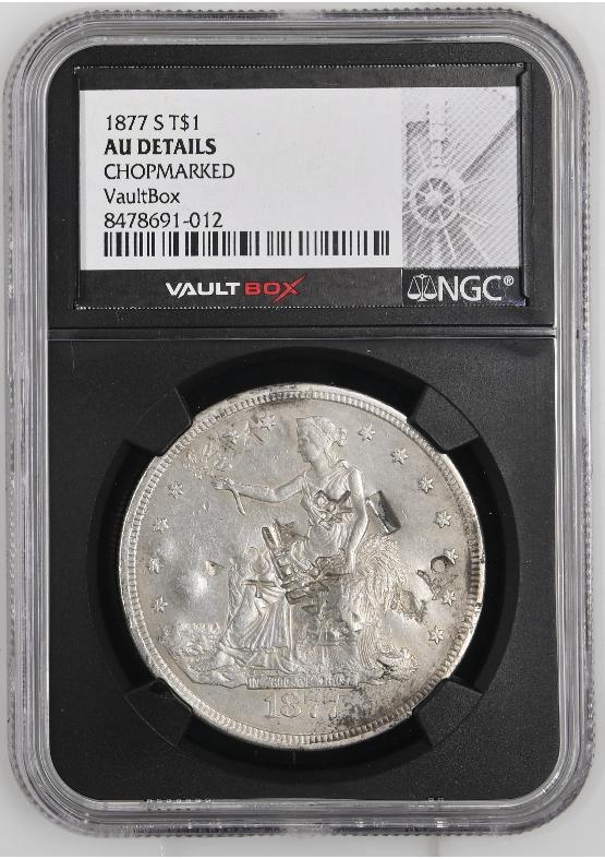 1877-S T$1 NGC AU Details Chopmarked FRONT