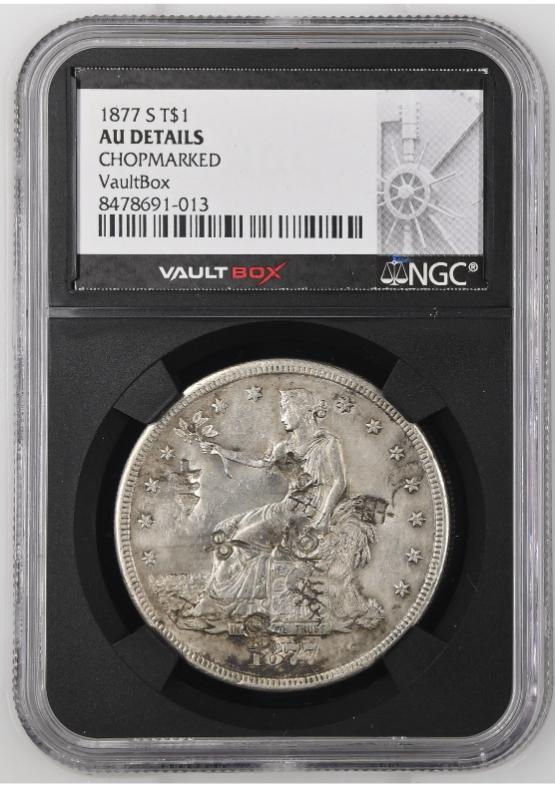 1877-S T$1 NGC AU Details Chopmarked FRONT