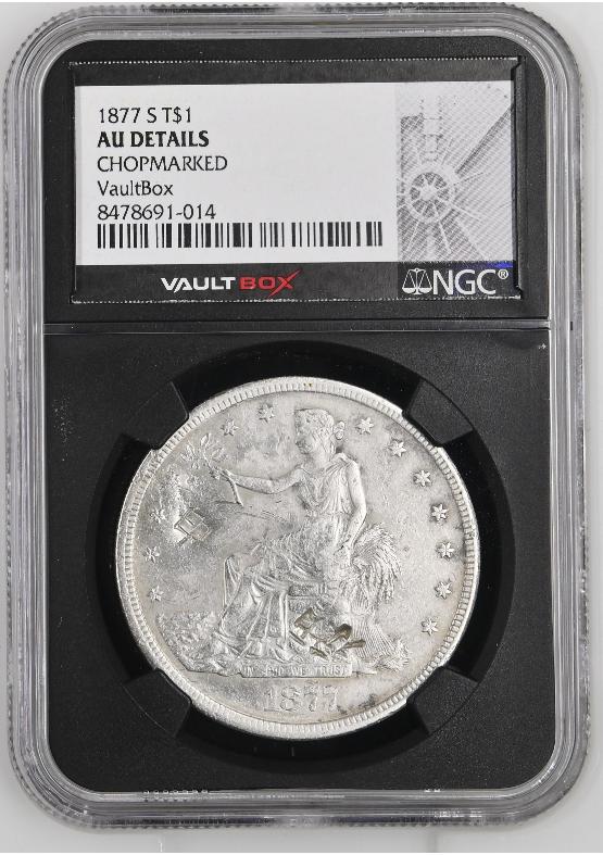 1877-S T$1 NGC AU Details Chopmarked FRONT