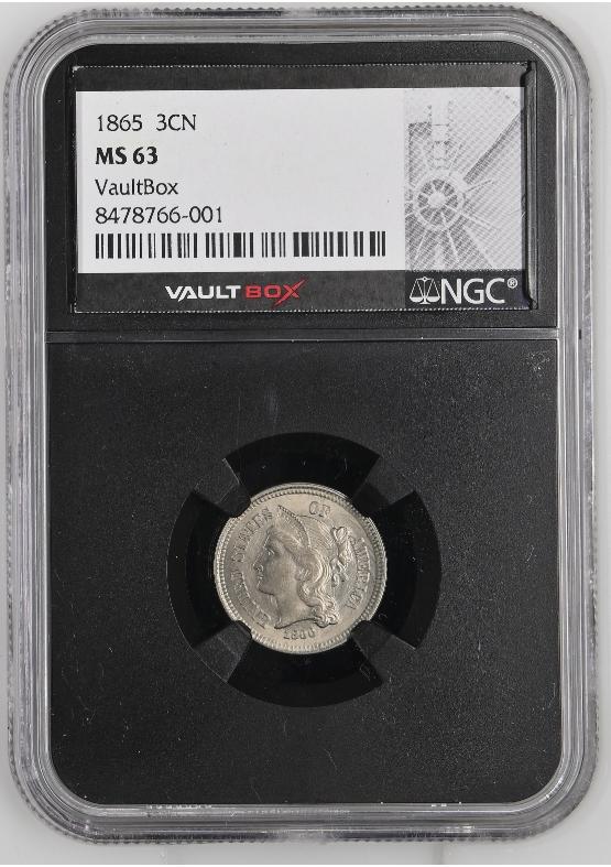 1865 3CN NGC MS63 FRONT