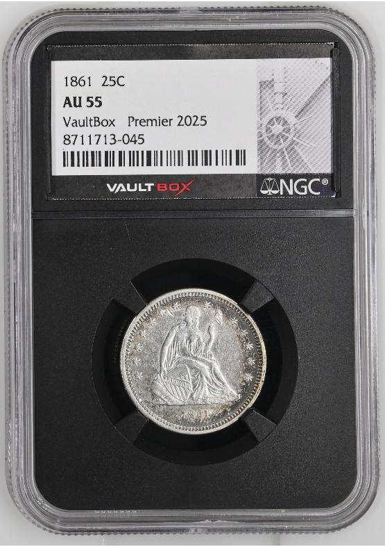 1861 25C NGC AU55 FRONT