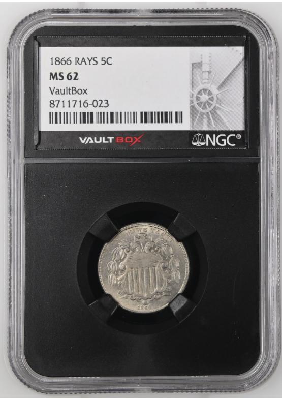 1866 RAYS 5C NGC MS62 FRONT