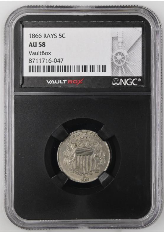 1866 RAYS 5C NGC AU58 FRONT