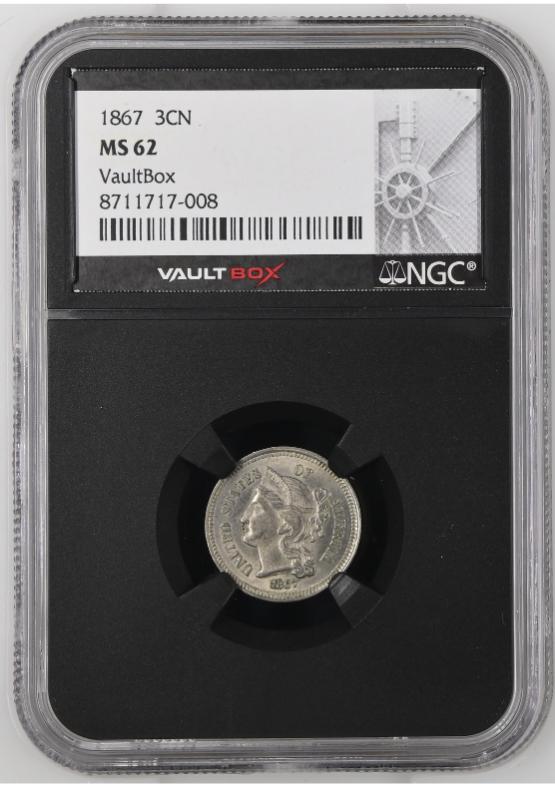 1867 3CN NGC MS62 FRONT
