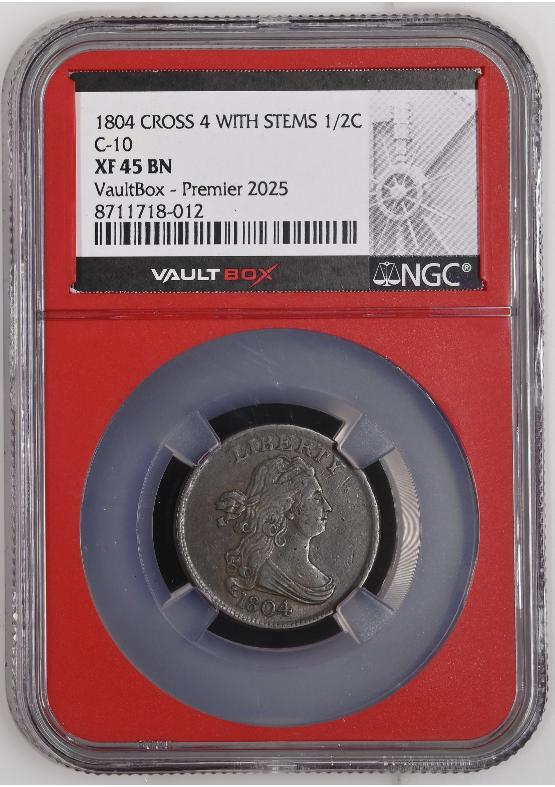 1804 CROSS 4 WITH STEMS 1/2C C-10 NGC XF45BN FRONT