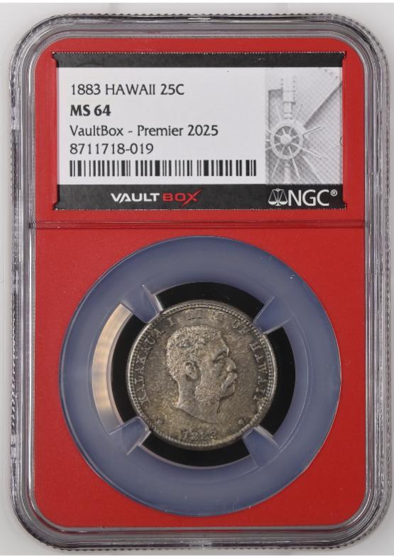 1883 HAWAII 25C NGC MS64 FRONT