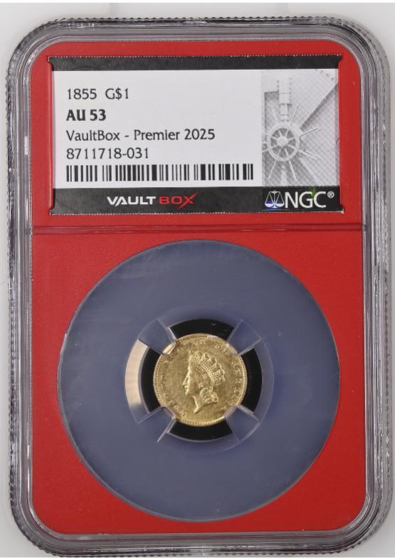 1855 G$1 NGC AU53 FRONT