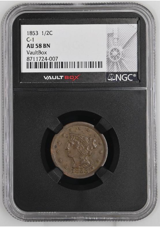 1853 1/2C C-1 NGC AU58BN FRONT