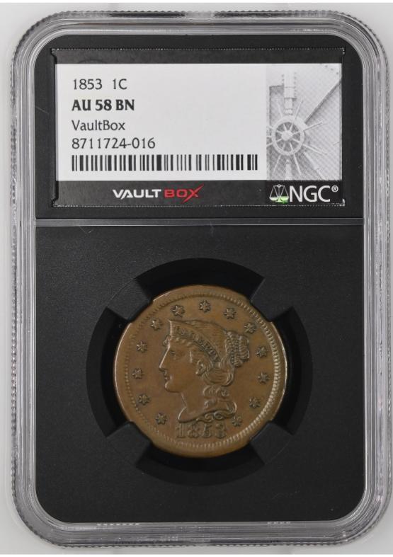 1853 1C NGC AU58BN FRONT