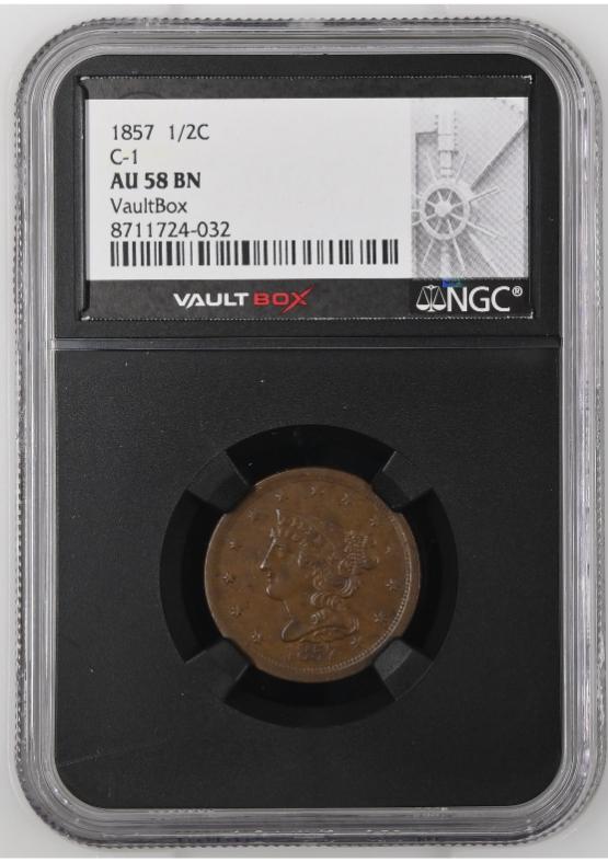 1857 1/2C C-1 NGC AU58BN FRONT