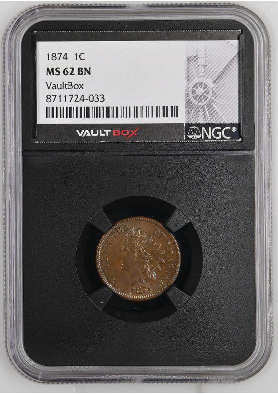 1874 1C NGC MS62BN FRONT