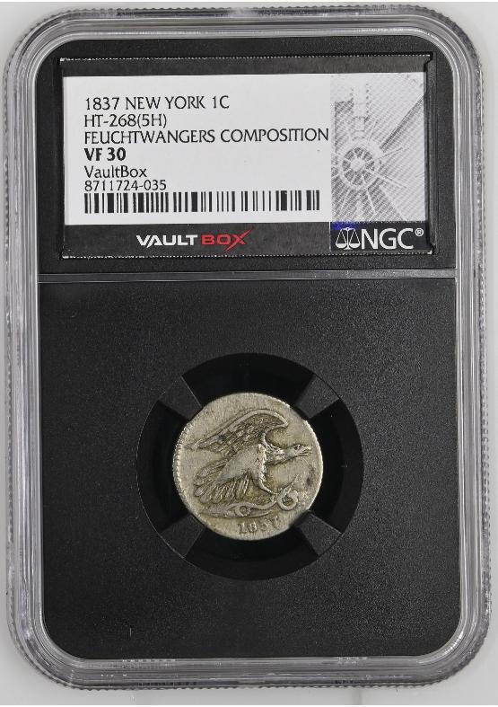 1837 NEW YORK 1C HT-268(5H) FEUCHTWANGERS COMPOSITION NGC VF30 FRONT