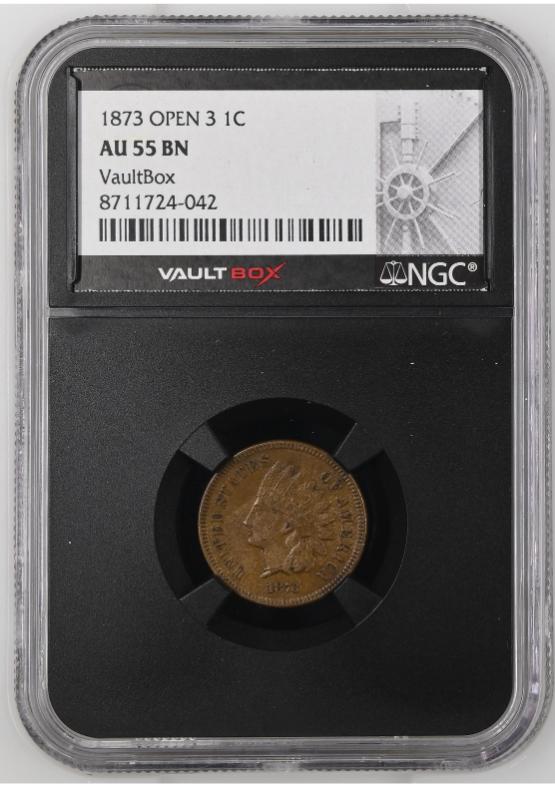 1873 OPEN 3 1C NGC AU55BN FRONT