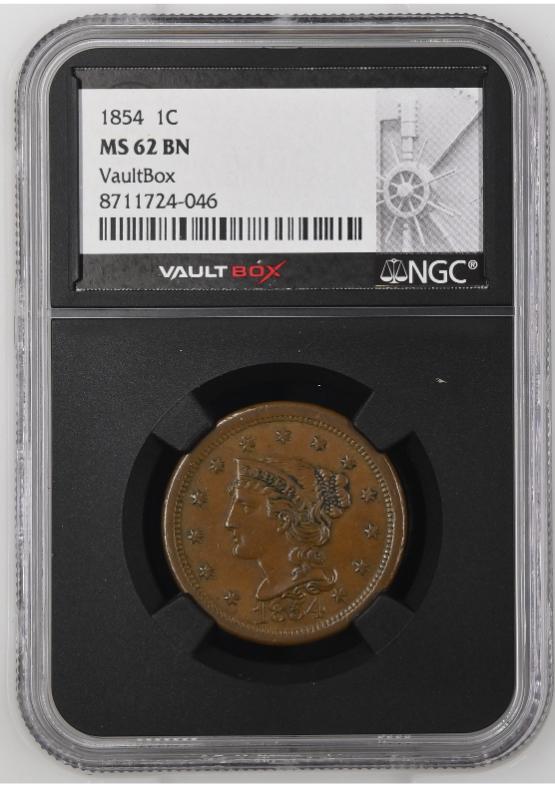 1854 1C NGC MS62BN FRONT